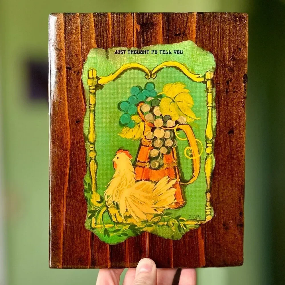 VTG White Rooster Kitchen Still Life Glazed Wood Cottagecore Farmhouse Wall Art